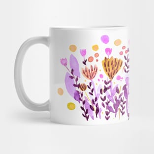 Watercolor whimsical flowers - orange and purple Mug